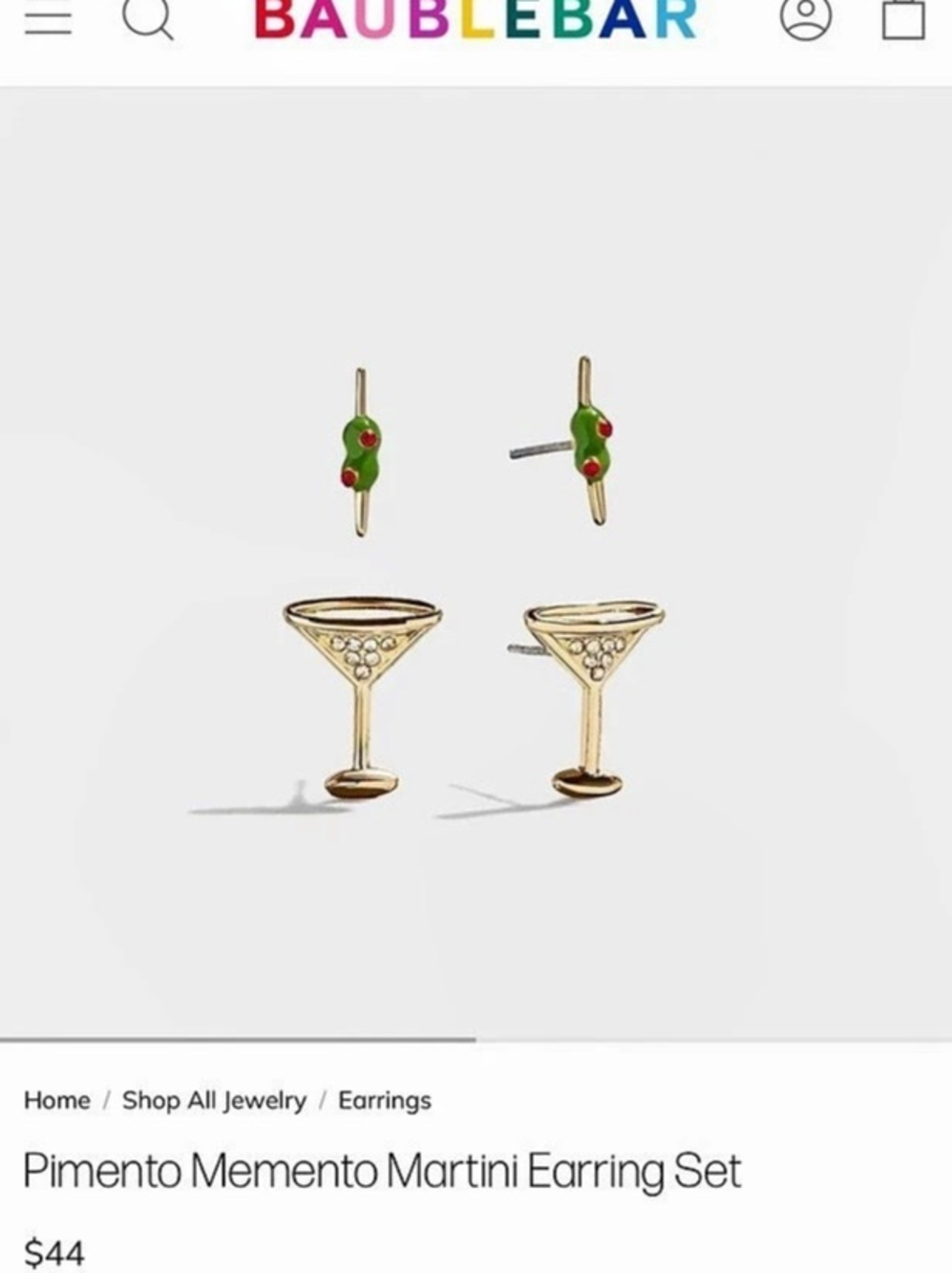 BaubleBar Pimento Memento Martini Earring Set Gold & Green